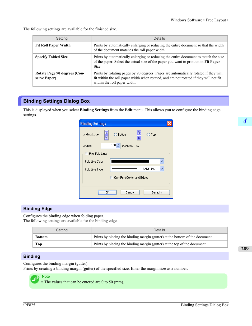Binding settings dialog box | Canon imagePROGRAF iPF825 User Manual | Page 305 / 956