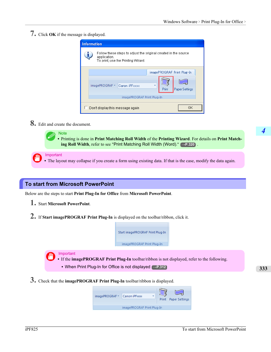 To start from microsoft powerpoint | Canon imagePROGRAF iPF825 User Manual | Page 349 / 956