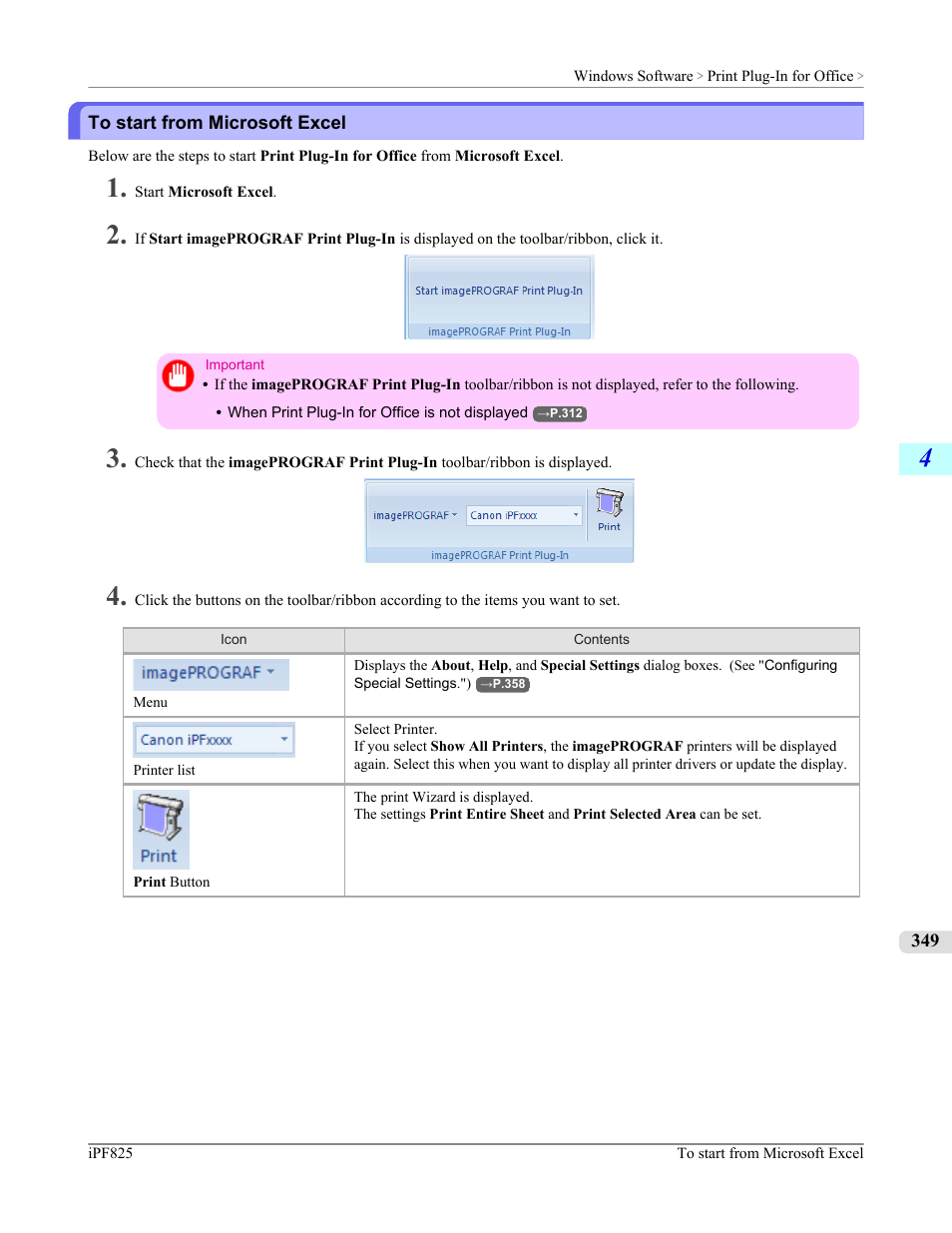 To start from microsoft excel | Canon imagePROGRAF iPF825 User Manual | Page 365 / 956