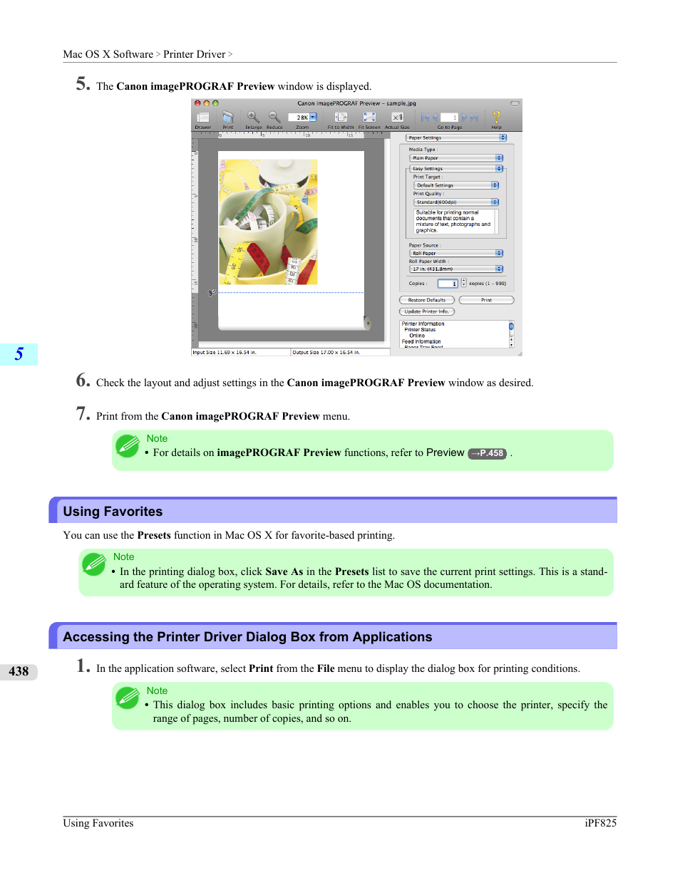 Using favorites, Using favorites (mac os x), P.438 | Canon imagePROGRAF iPF825 User Manual | Page 454 / 956