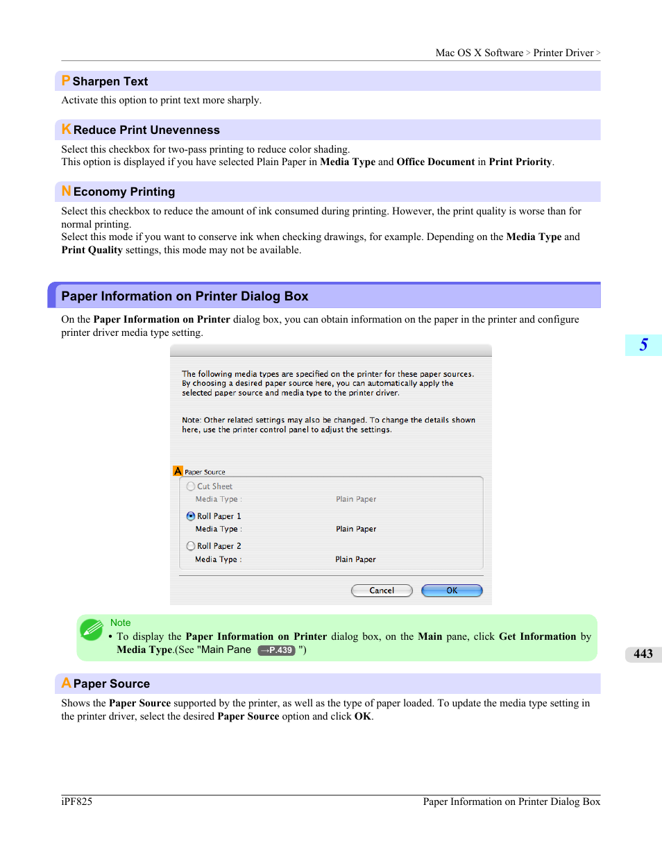 Paper information on printer dialog box, P.443 | Canon imagePROGRAF iPF825 User Manual | Page 459 / 956