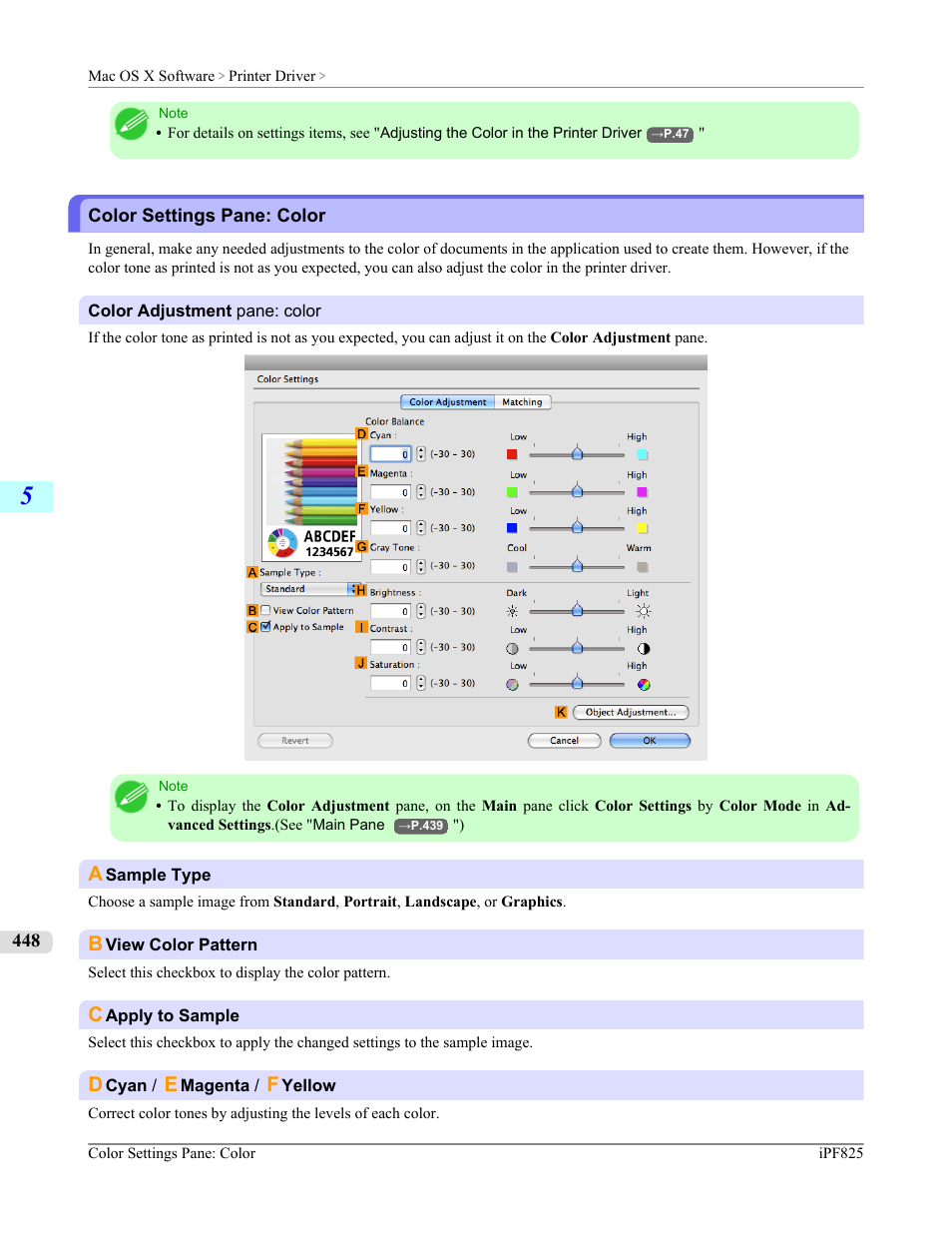 Color settings pane: color, P.448 | Canon imagePROGRAF iPF825 User Manual | Page 464 / 956