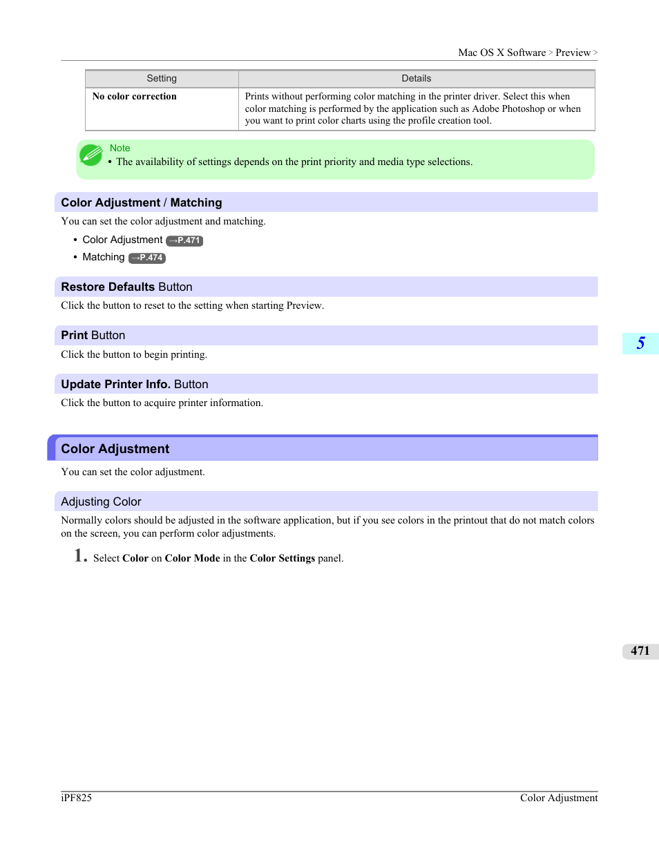 Color adjustment | Canon imagePROGRAF iPF825 User Manual | Page 487 / 956