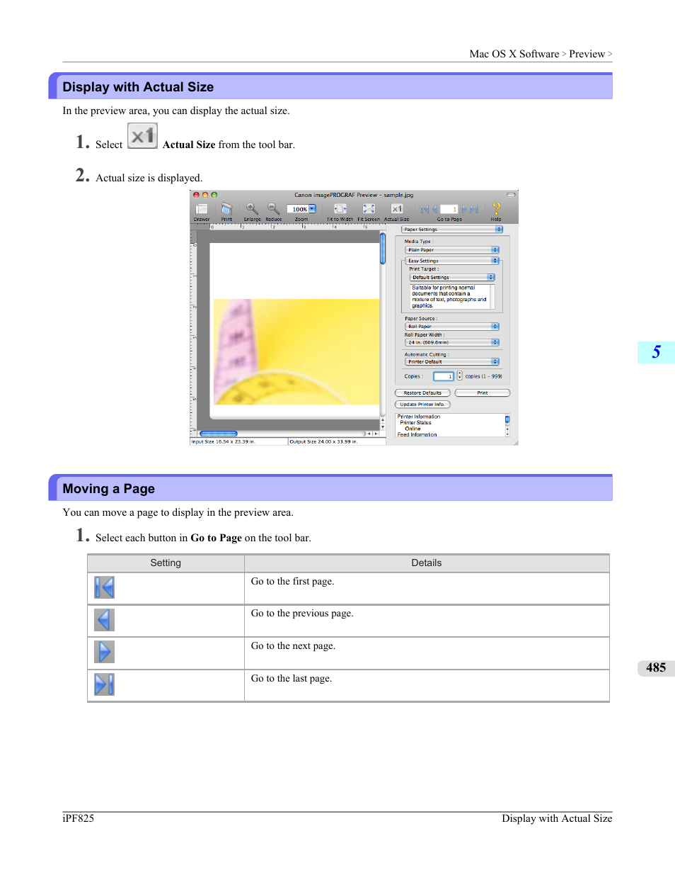 Display with actual size | Canon imagePROGRAF iPF825 User Manual | Page 501 / 956