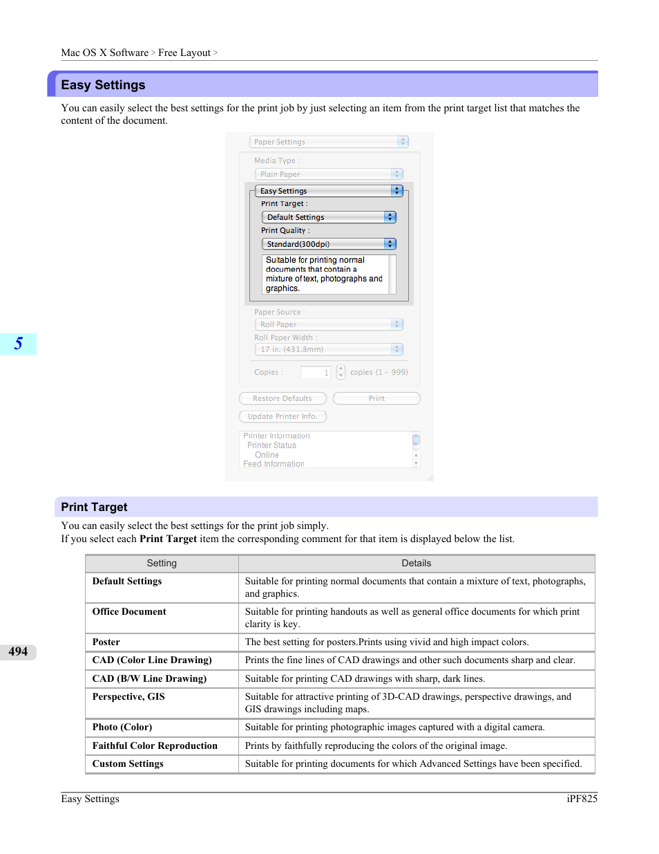 Easy settings, P.494 | Canon imagePROGRAF iPF825 User Manual | Page 510 / 956