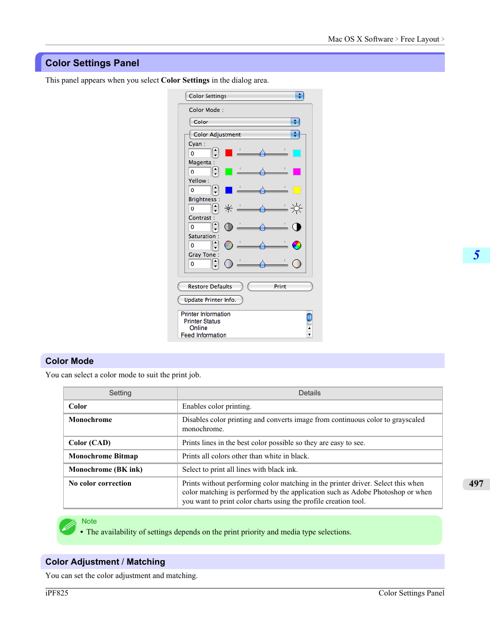 Color settings panel | Canon imagePROGRAF iPF825 User Manual | Page 513 / 956