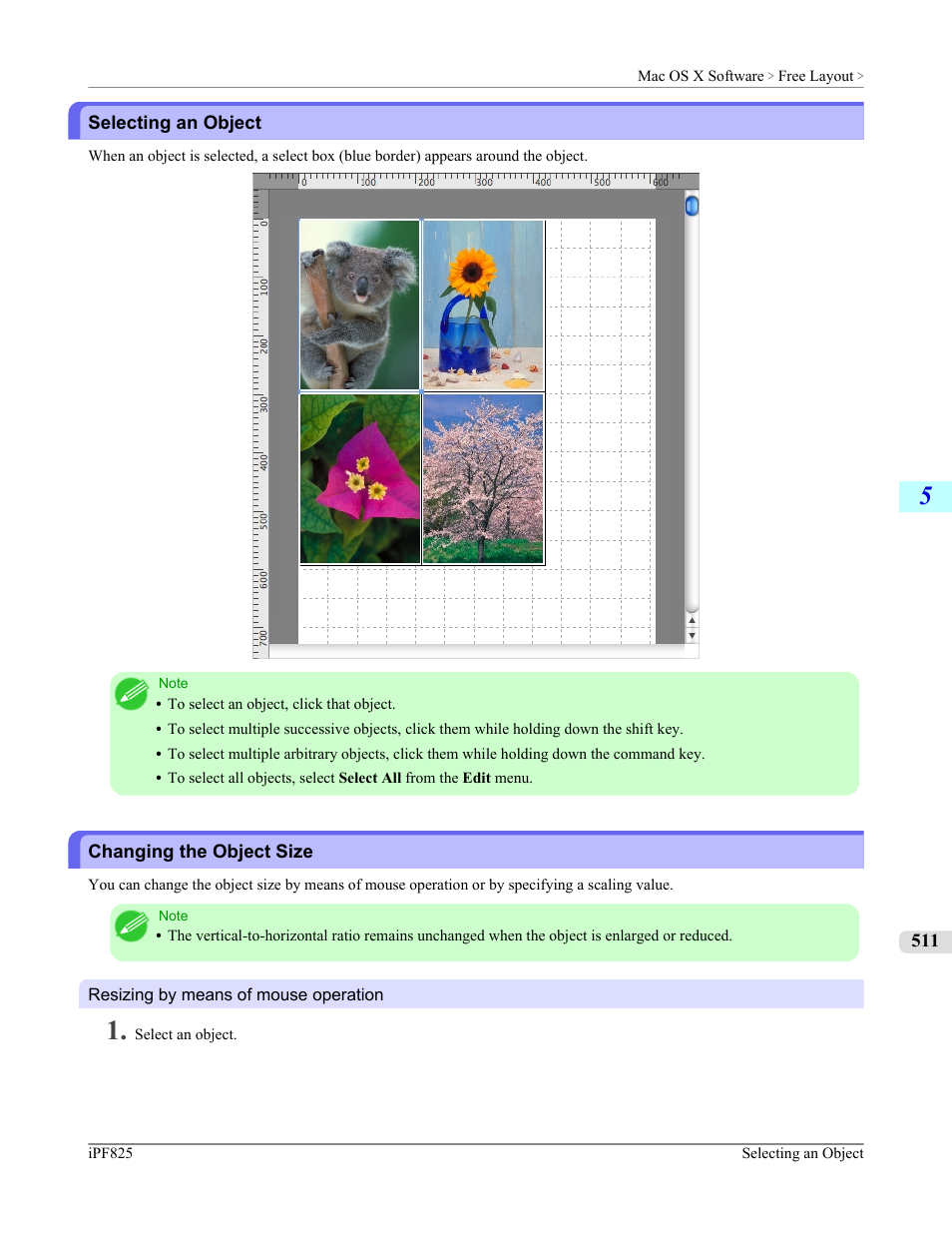 Selecting an object, Changing the object size, Selecting an object changing the object size | Canon imagePROGRAF iPF825 User Manual | Page 527 / 956