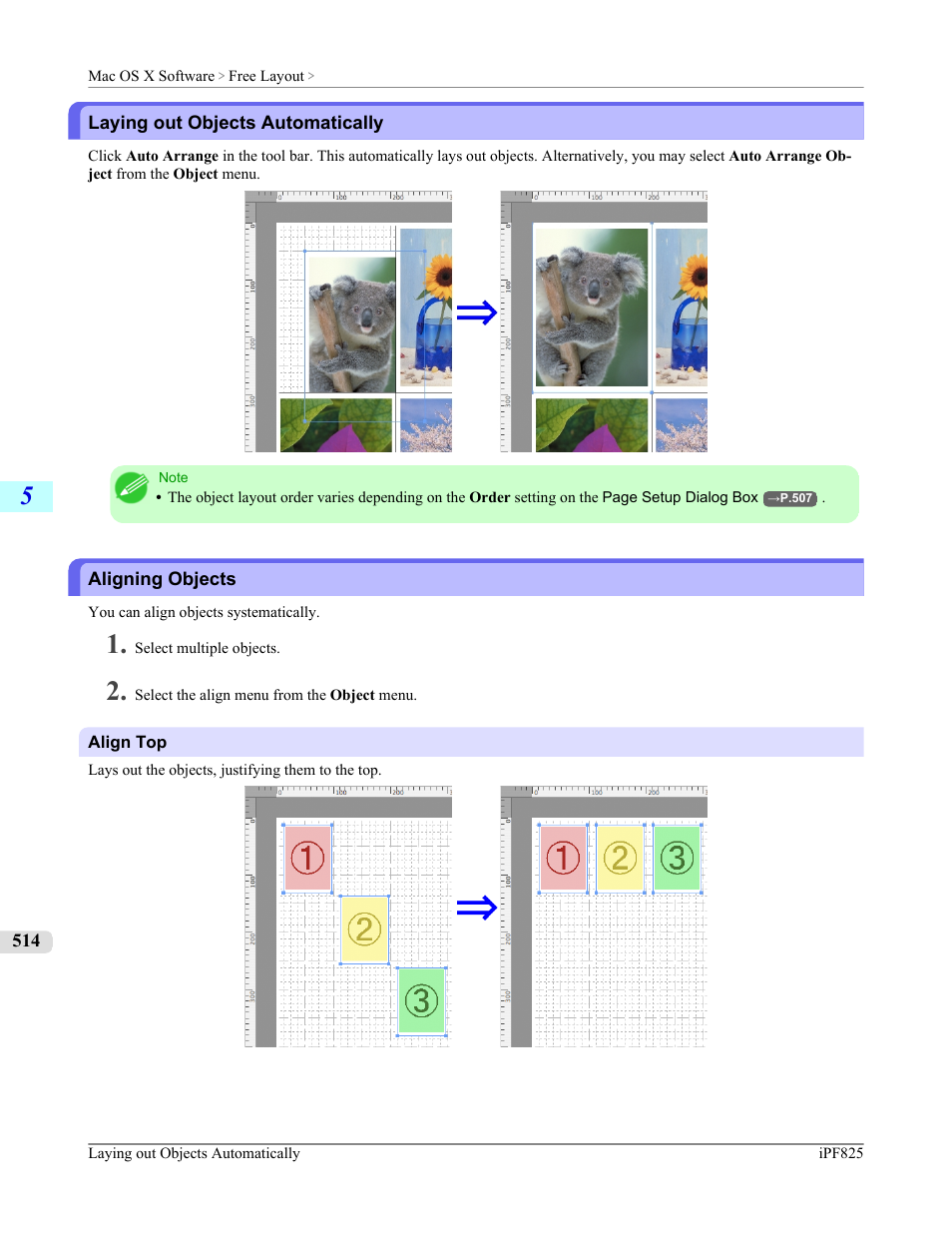 Laying out objects automatically, Aligning objects, Laying out objects automatically aligning objects | Canon imagePROGRAF iPF825 User Manual | Page 530 / 956