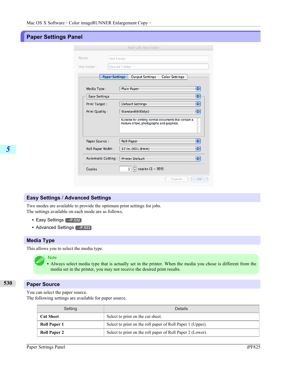 Paper settings panel, P.530 | Canon imagePROGRAF iPF825 User Manual | Page 546 / 956