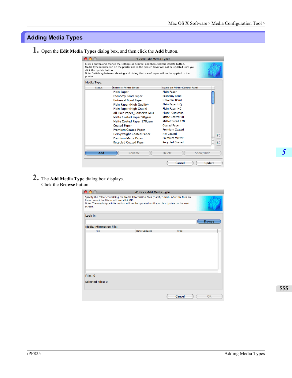 Adding media types, P.555 | Canon imagePROGRAF iPF825 User Manual | Page 571 / 956