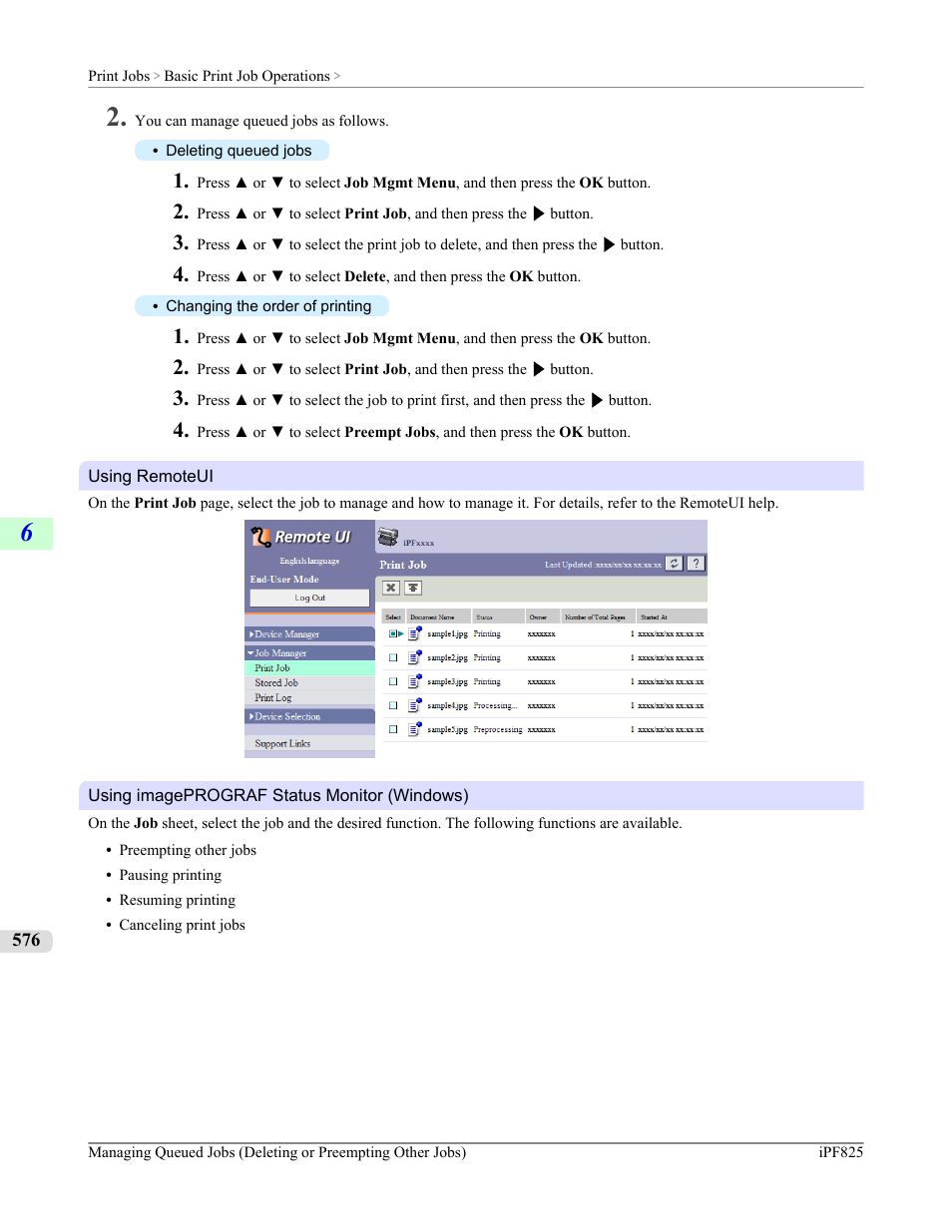 Remoteui, P.576, Imageprograf status monitor (windows) | Canon imagePROGRAF iPF825 User Manual | Page 592 / 956
