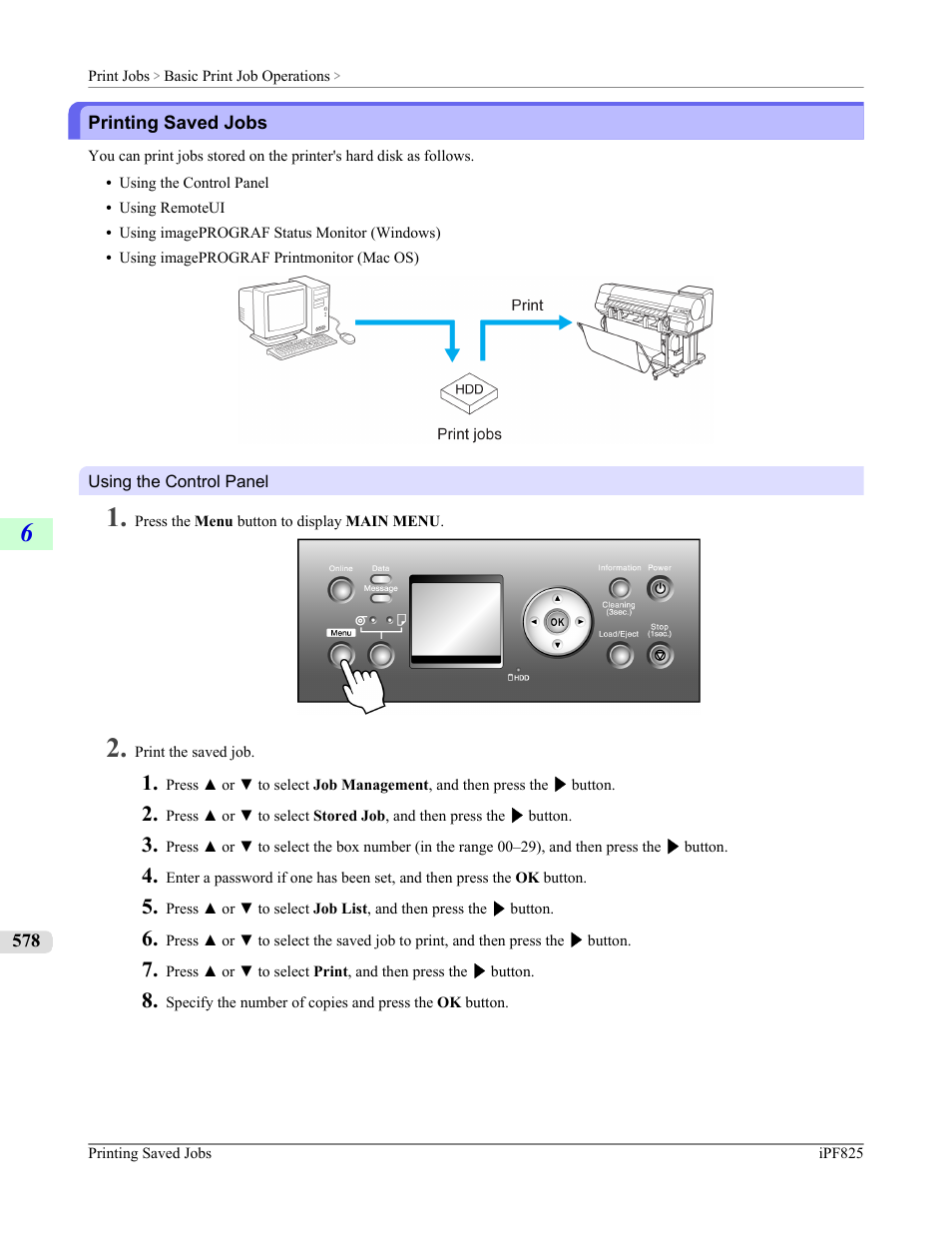 Printing saved jobs | Canon imagePROGRAF iPF825 User Manual | Page 594 / 956