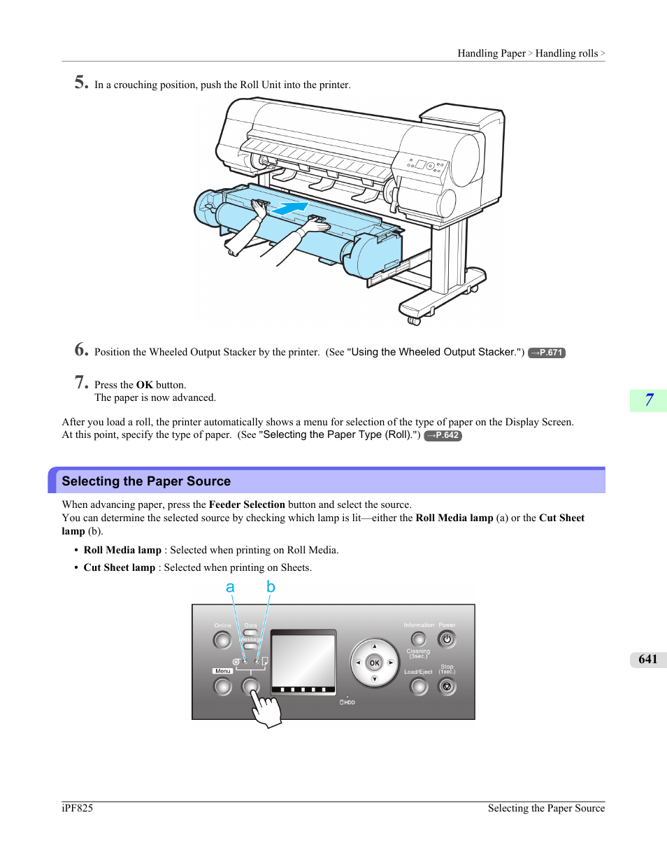 Selecting the paper source, P.641, See "selecting the paper source.") | Canon imagePROGRAF iPF825 User Manual | Page 657 / 956