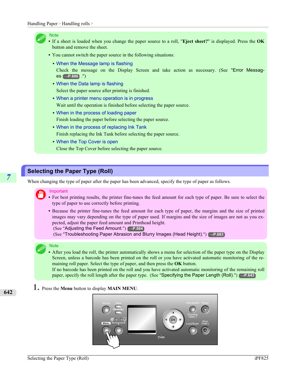Selecting the paper type (roll), P.642 | Canon imagePROGRAF iPF825 User Manual | Page 658 / 956