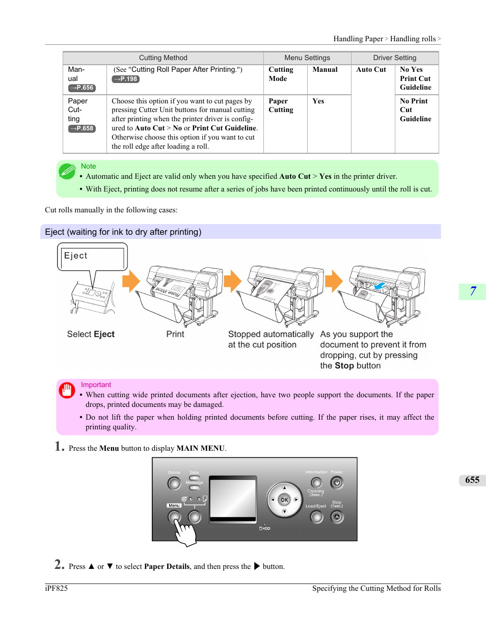 Eject, P.655 | Canon imagePROGRAF iPF825 User Manual | Page 671 / 956