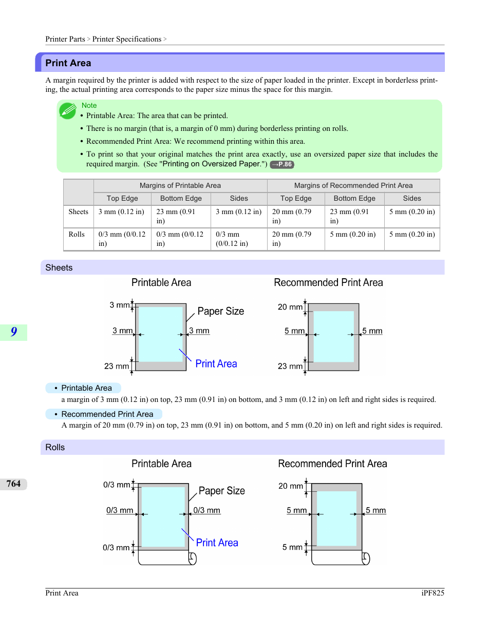 Print area, See "print area, P.764 | Canon imagePROGRAF iPF825 User Manual | Page 780 / 956