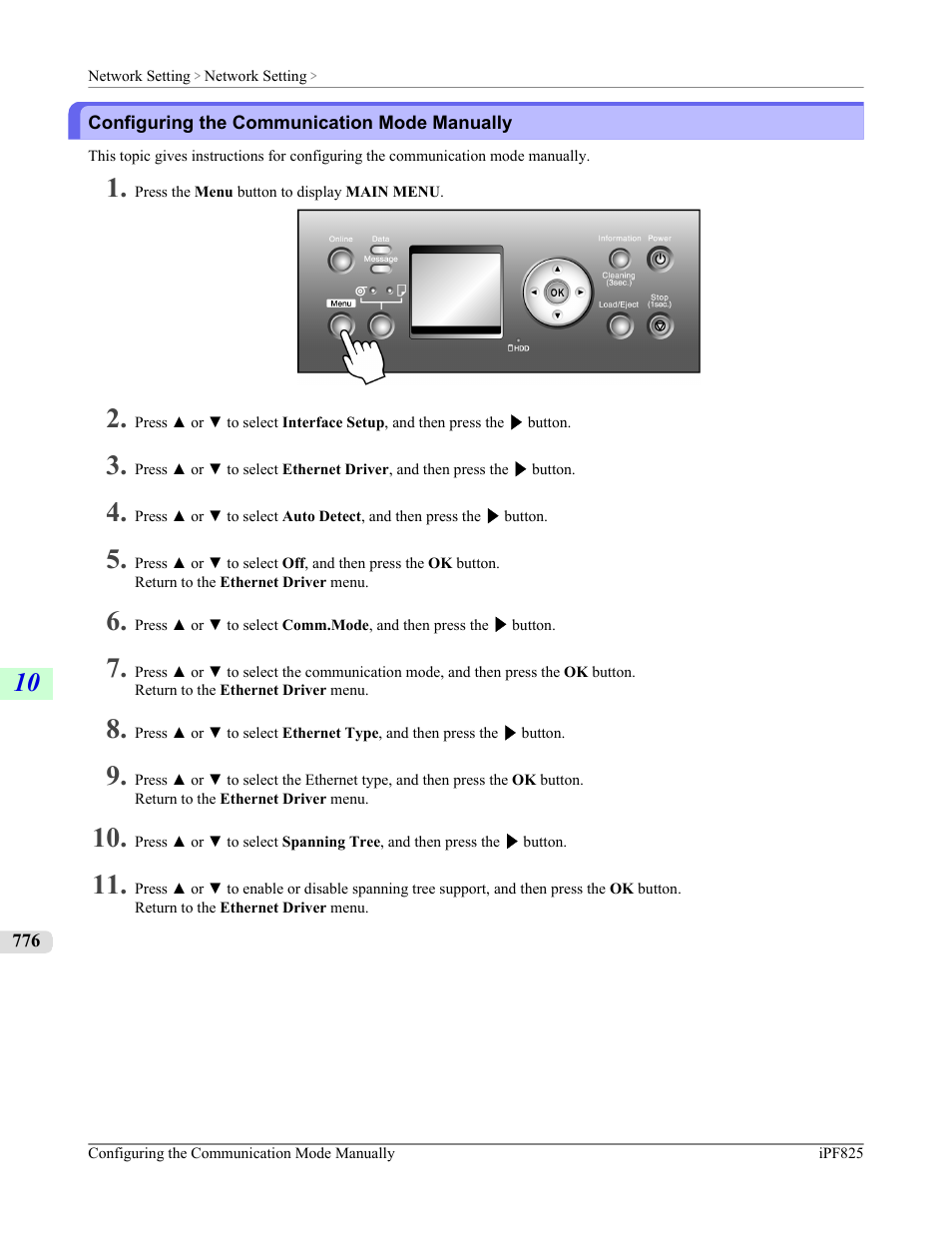 Configuring the communication mode manually | Canon imagePROGRAF iPF825 User Manual | Page 792 / 956