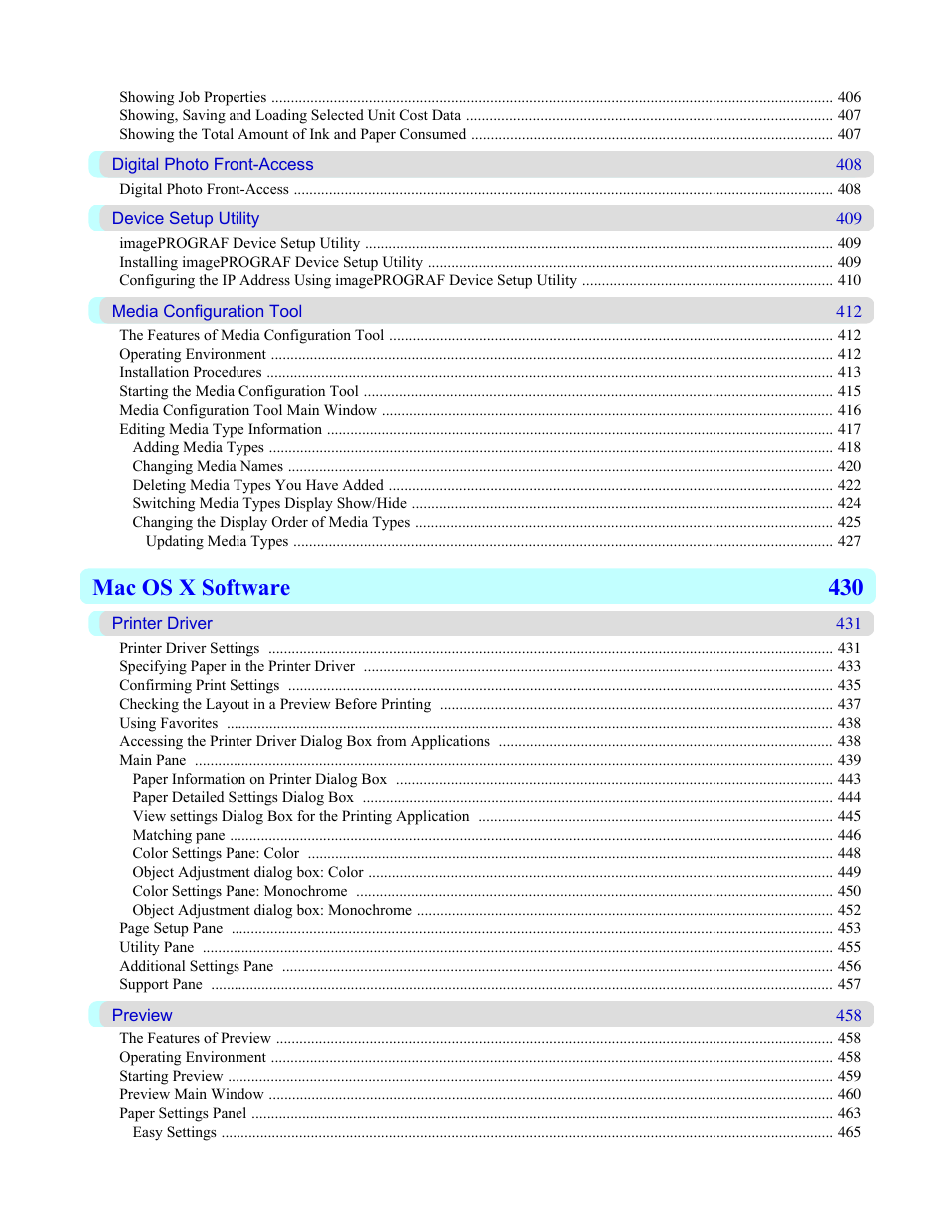 Mac os x software 430 | Canon imagePROGRAF iPF825 User Manual | Page 8 / 956