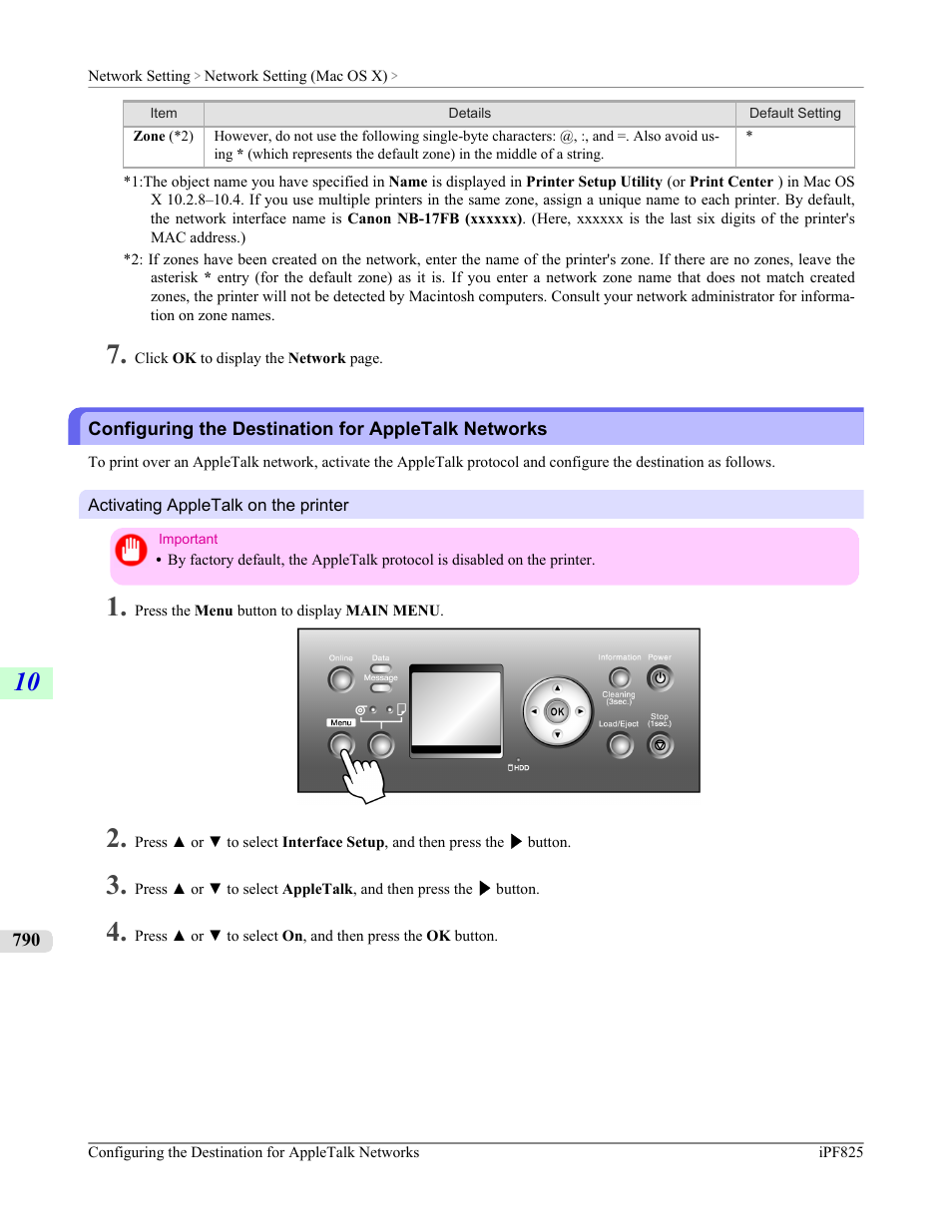 Configuring the destination for appletalk networks, P.790 | Canon imagePROGRAF iPF825 User Manual | Page 806 / 956