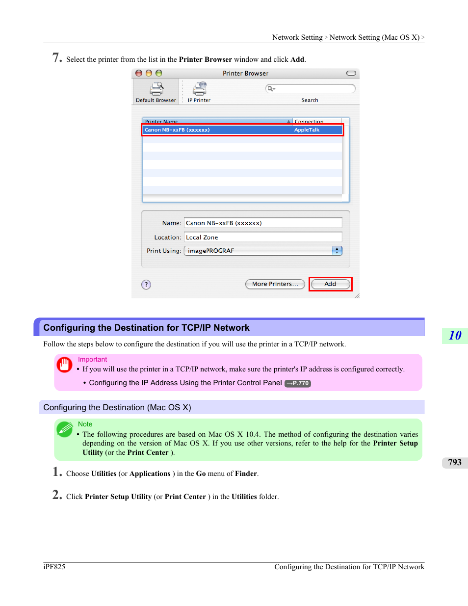 Configuring the destination for tcp/ip network, See "configuring the destina, Tion for tcp/ip network | P.793 | Canon imagePROGRAF iPF825 User Manual | Page 809 / 956