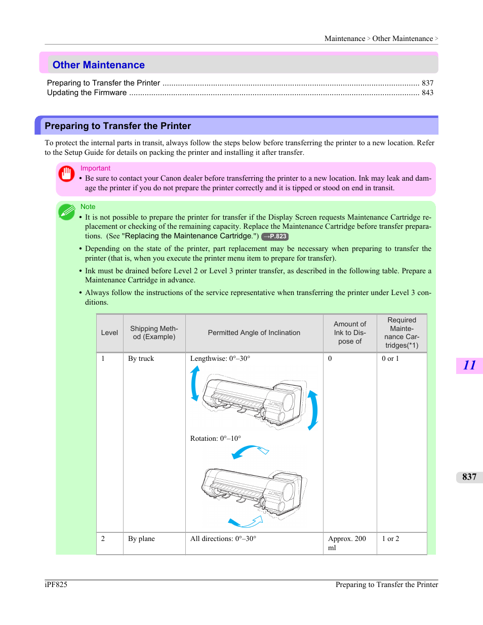 Other maintenance, Preparing to transfer the printer | Canon imagePROGRAF iPF825 User Manual | Page 853 / 956
