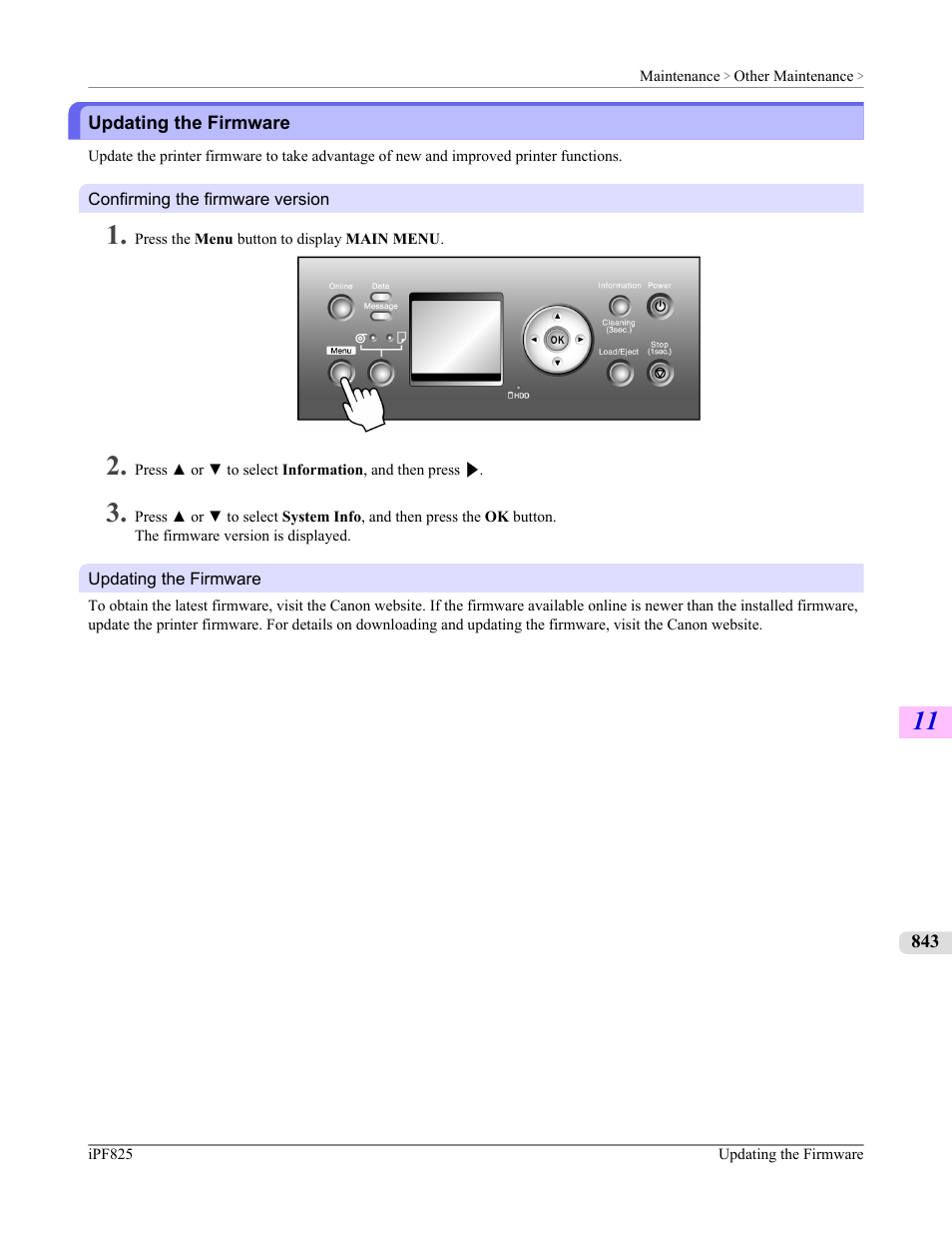 Updating the firmware | Canon imagePROGRAF iPF825 User Manual | Page 859 / 956