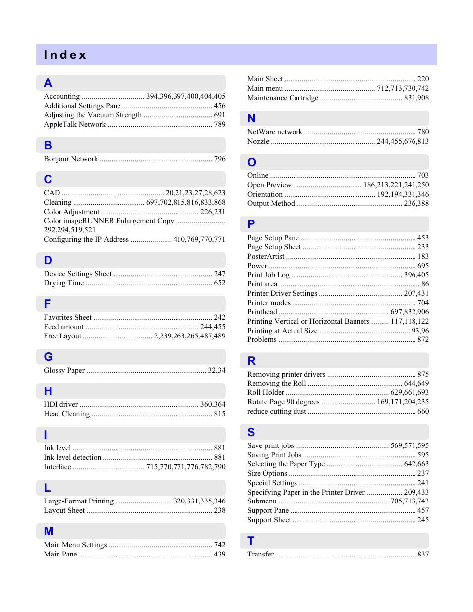 Index | Canon imagePROGRAF iPF825 User Manual | Page 953 / 956