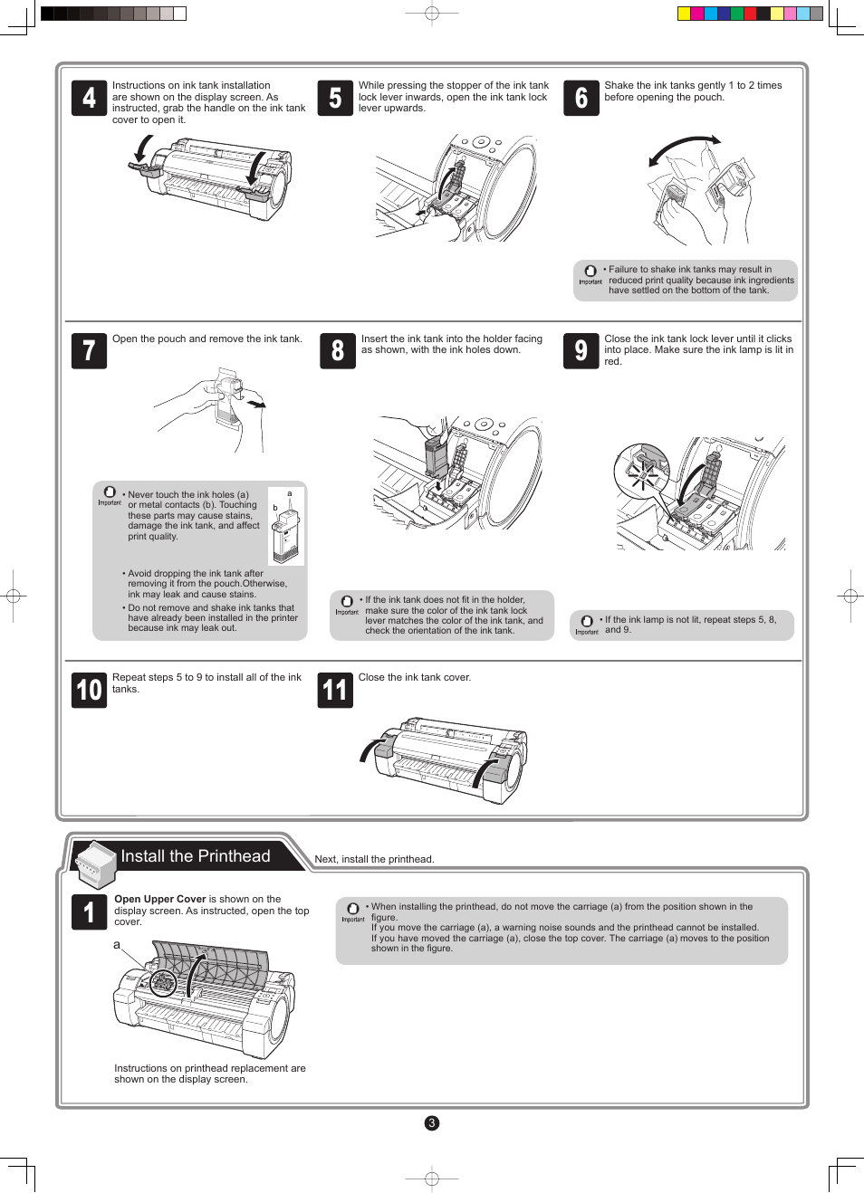 Install the printhead | Canon imagePROGRAF iPF765 User Manual | Page 3 / 12