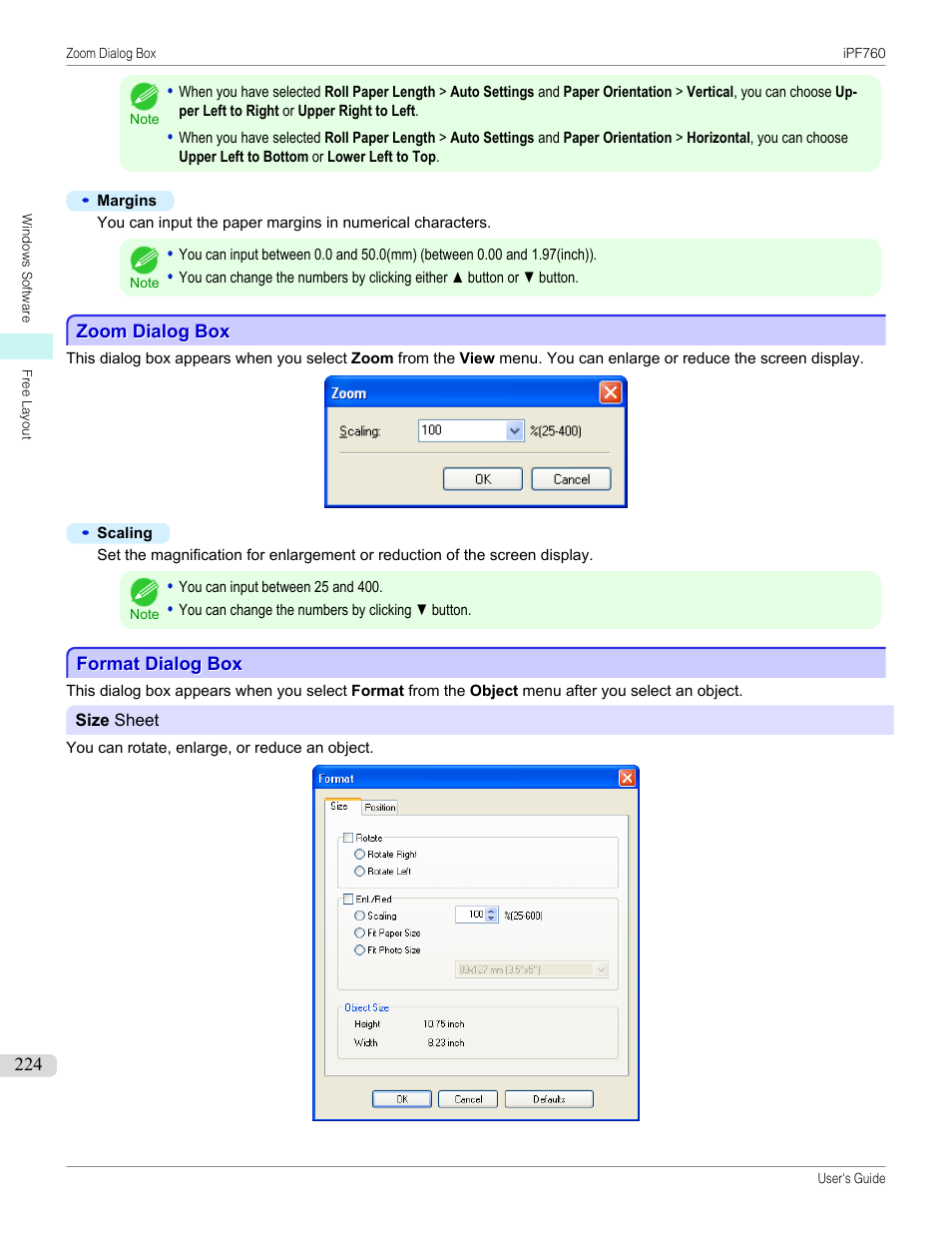 Zoom dialog box, Format dialog box, Zoom dialog box format dialog box | Canon imagePROGRAF iPF760 User Manual | Page 224 / 686