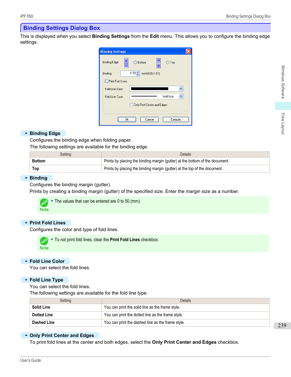 Binding settings dialog box | Canon imagePROGRAF iPF760 User Manual | Page 239 / 686
