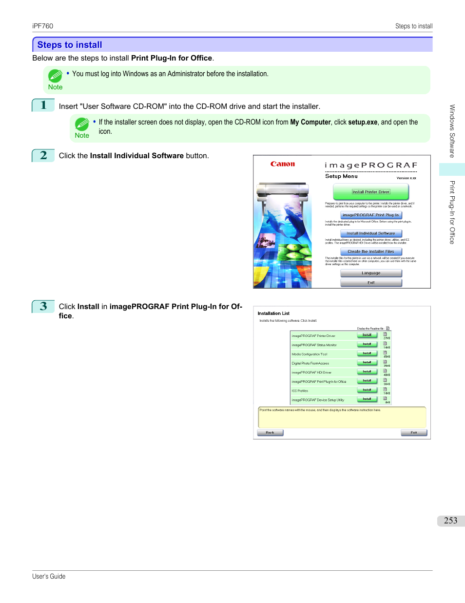 Steps to install | Canon imagePROGRAF iPF760 User Manual | Page 253 / 686
