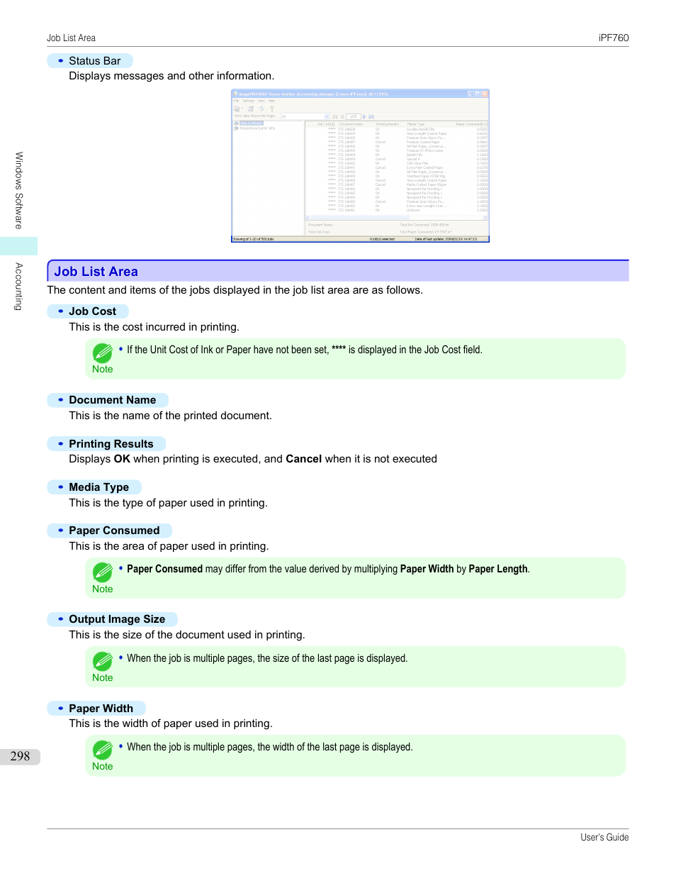 Job list area, P.298 | Canon imagePROGRAF iPF760 User Manual | Page 298 / 686