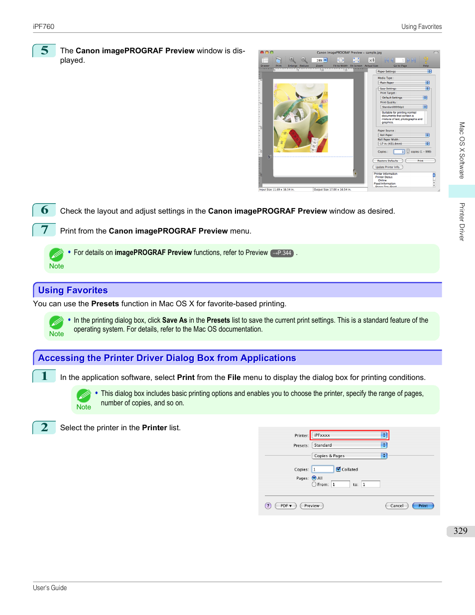 Using favorites, Using favorites(mac os x), P.329 | Canon imagePROGRAF iPF760 User Manual | Page 329 / 686