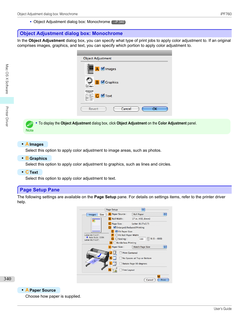 Object adjustment dialog box: monochrome, P.340 | Canon imagePROGRAF iPF760 User Manual | Page 340 / 686