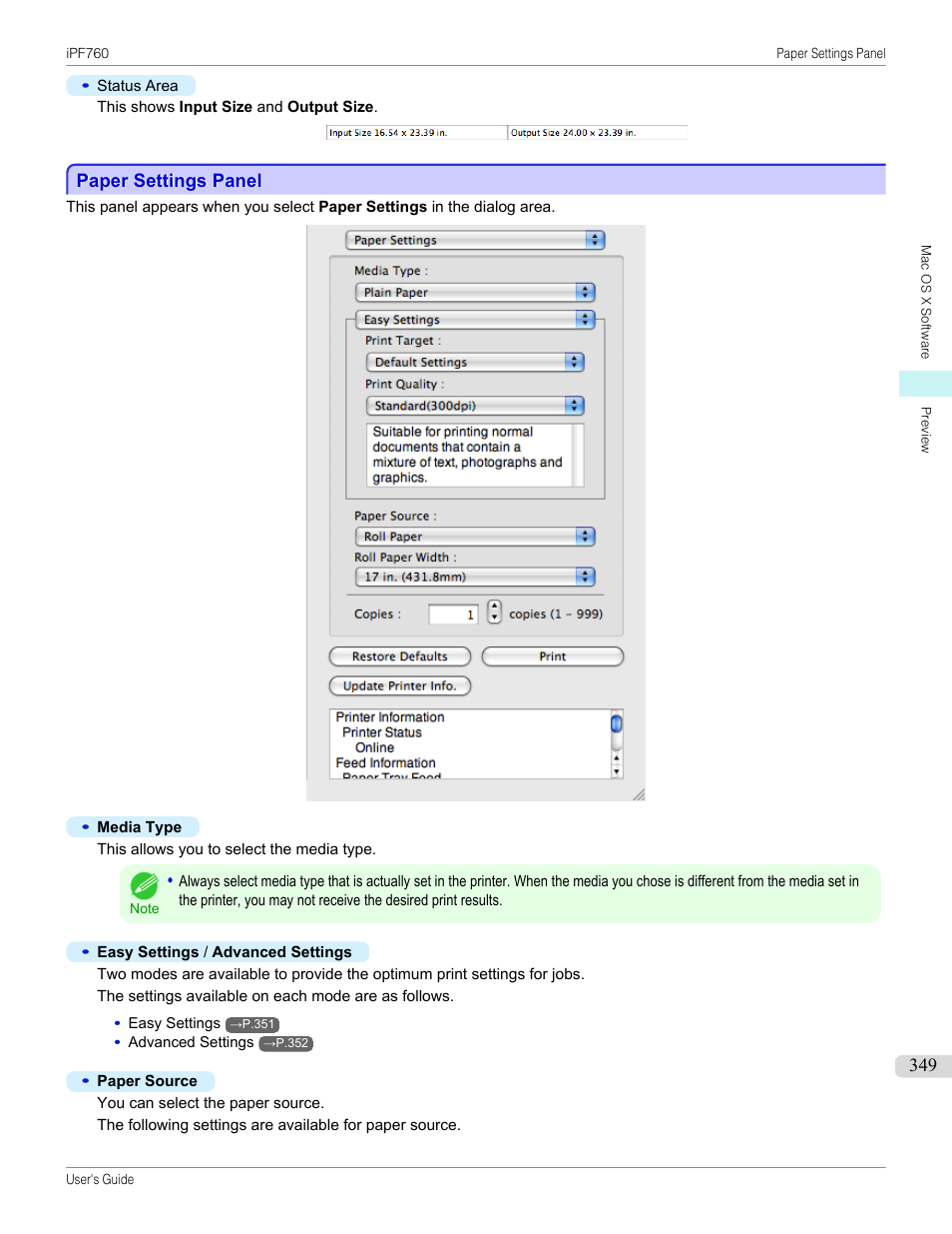 Paper settings panel | Canon imagePROGRAF iPF760 User Manual | Page 349 / 686