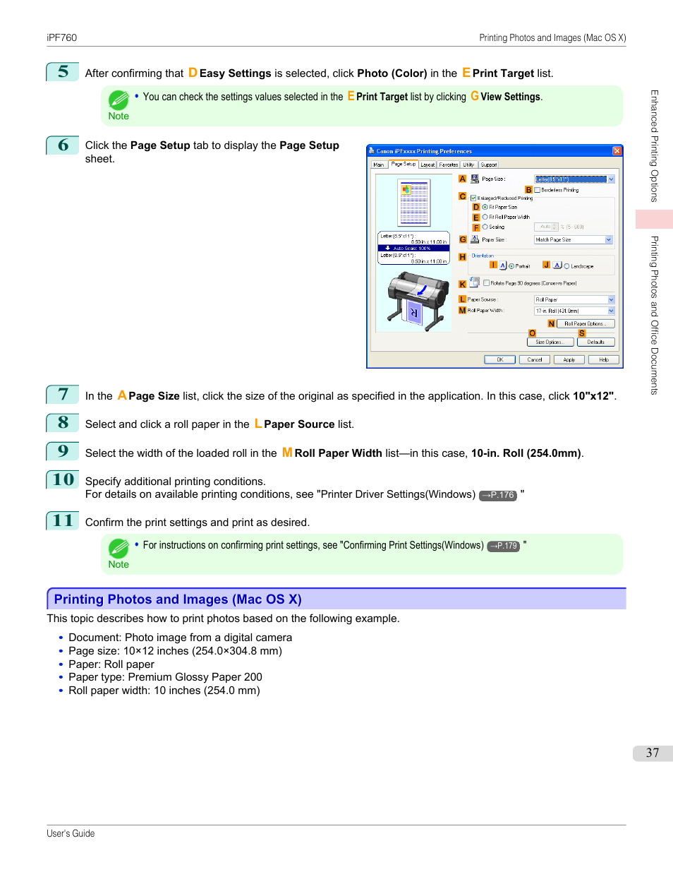 Printing photos and images (mac os x), P.37 | Canon imagePROGRAF iPF760 User Manual | Page 37 / 686