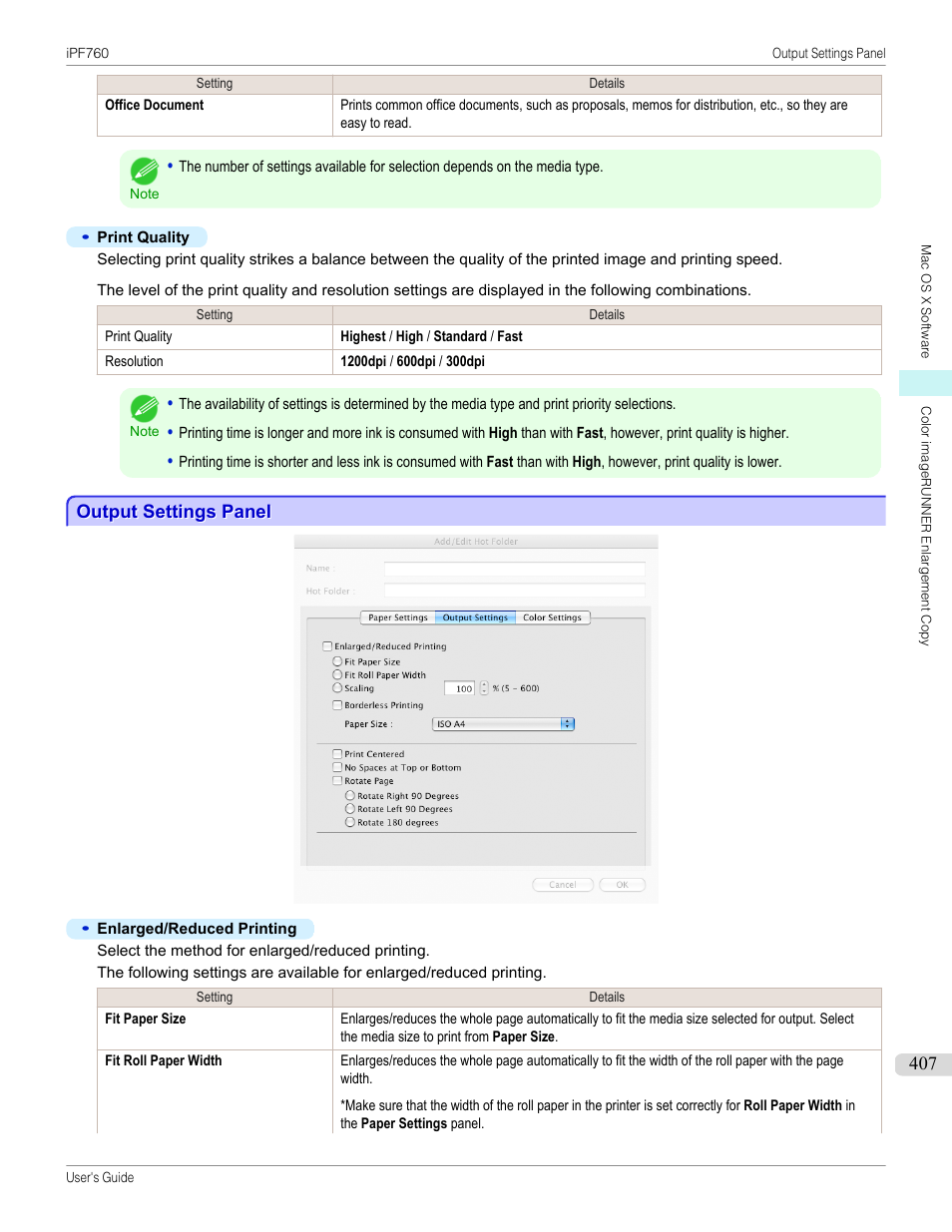 Output settings panel, P.407 | Canon imagePROGRAF iPF760 User Manual | Page 407 / 686