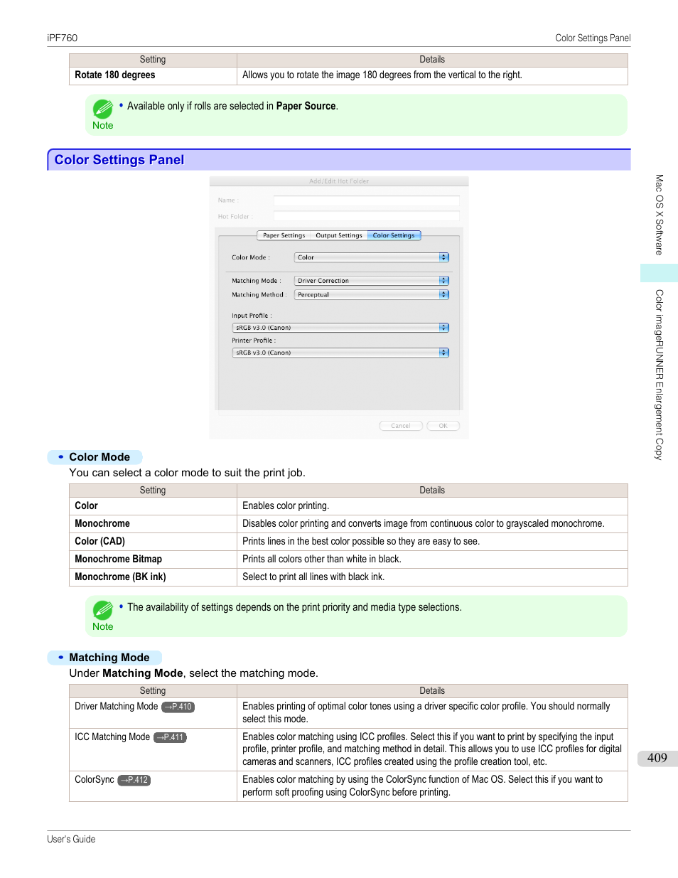 Color settings panel, P.409 | Canon imagePROGRAF iPF760 User Manual | Page 409 / 686