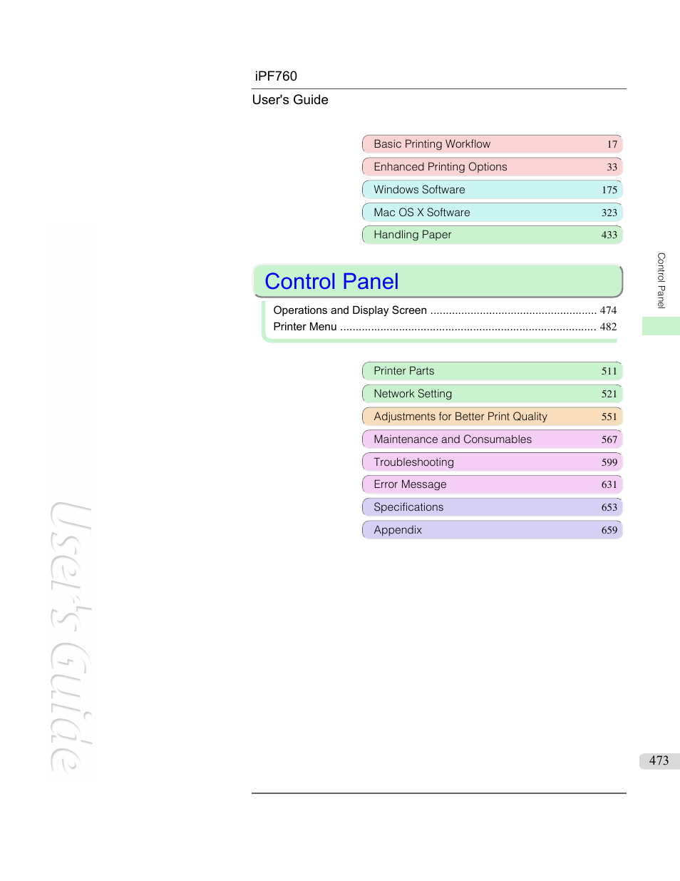 Control panel | Canon imagePROGRAF iPF760 User Manual | Page 473 / 686