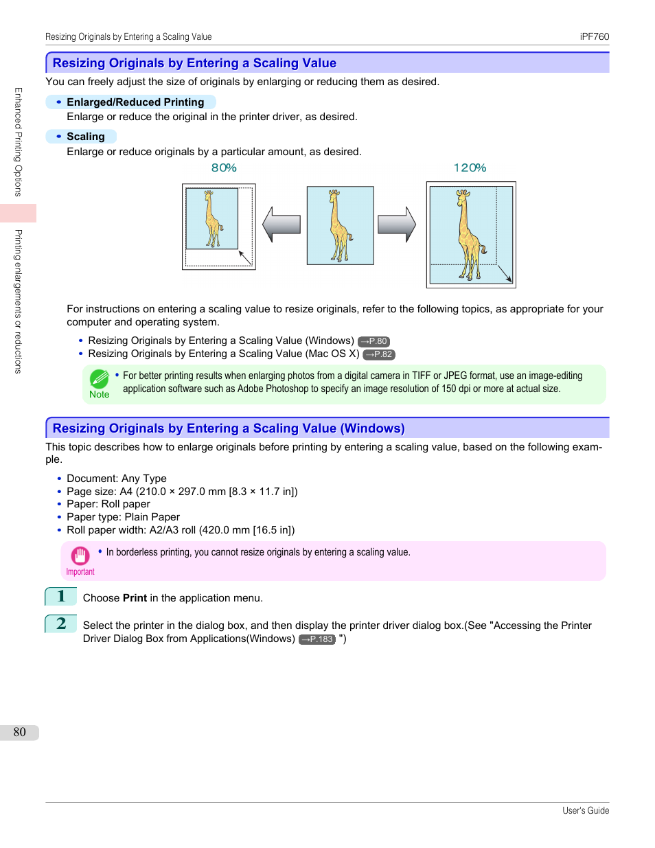 Resizing originals by entering a scaling value, P.80 | Canon imagePROGRAF iPF760 User Manual | Page 80 / 686