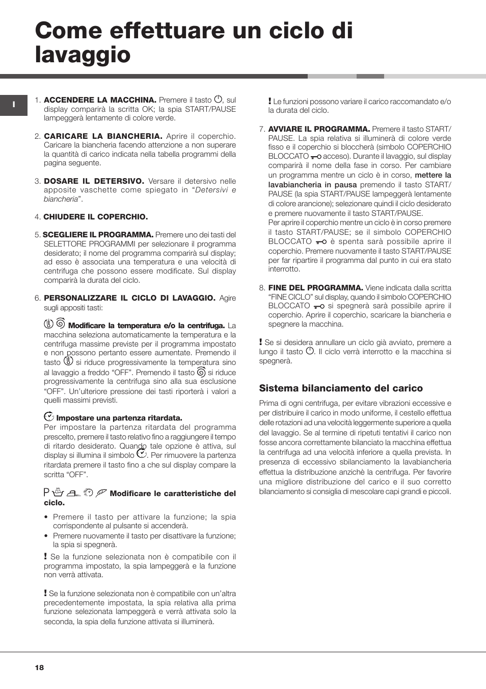 Come effettuare un ciclo di lavaggio | Hotpoint Ariston ECOT7D 1491 User Manual | Page 18 / 60