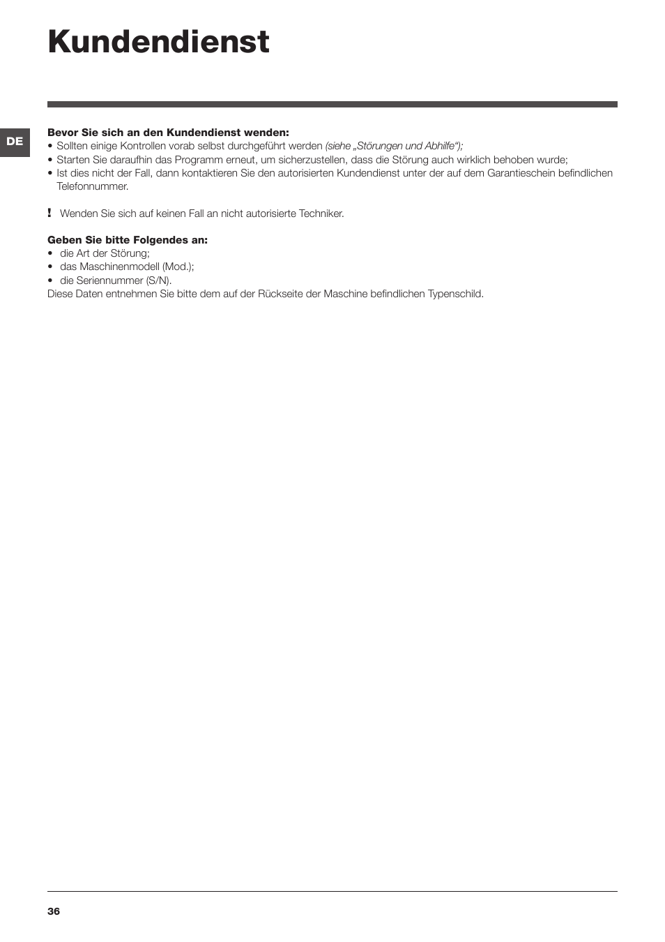 Kundendienst | Hotpoint Ariston ECOT7D 1491 User Manual | Page 36 / 60