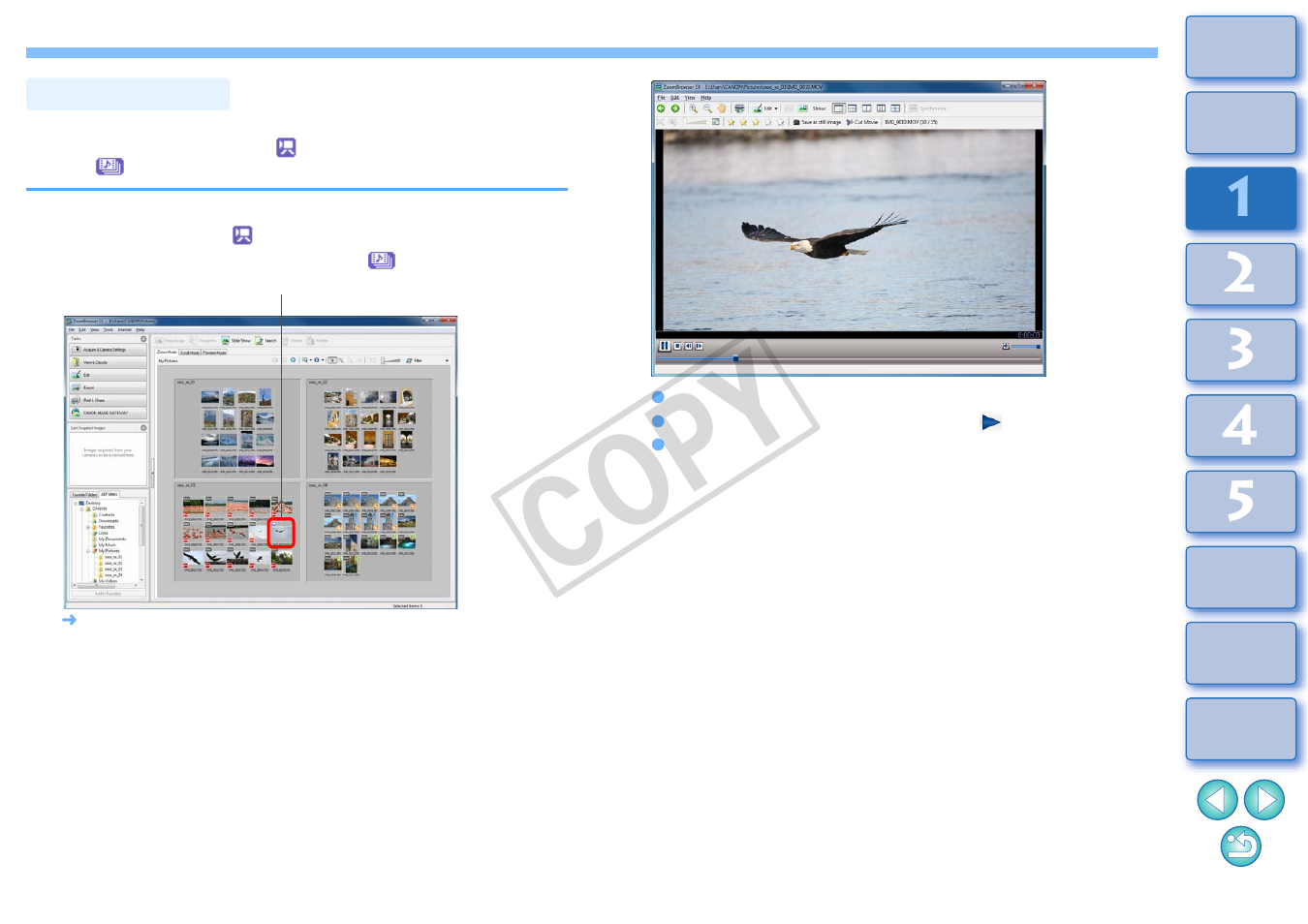 Playing movies, Cop y | Canon EOS Rebel T3i 18-55mm IS II Lens Kit User Manual | Page 16 / 100