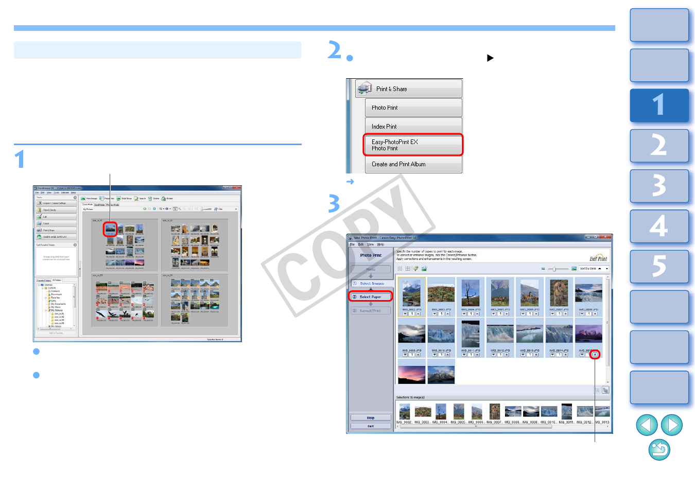 Printing an image using easy-photoprint ex, Cop y | Canon EOS Rebel T3i 18-55mm IS II Lens Kit User Manual | Page 19 / 100