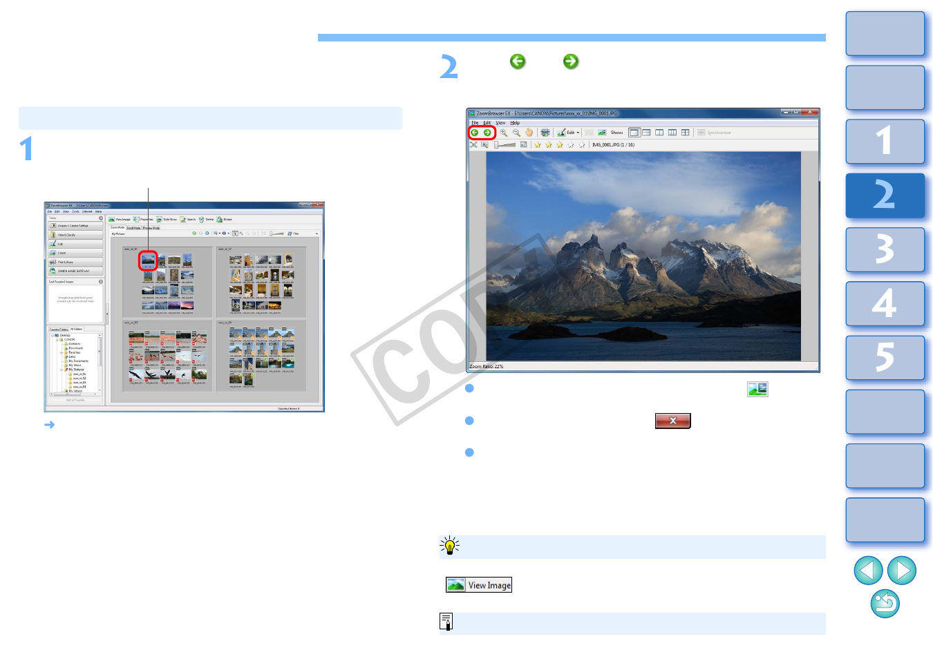 Checking/sorting images, Enlarging and checking images one at a time, Cop y | Canon EOS Rebel T3i 18-55mm IS II Lens Kit User Manual | Page 23 / 100
