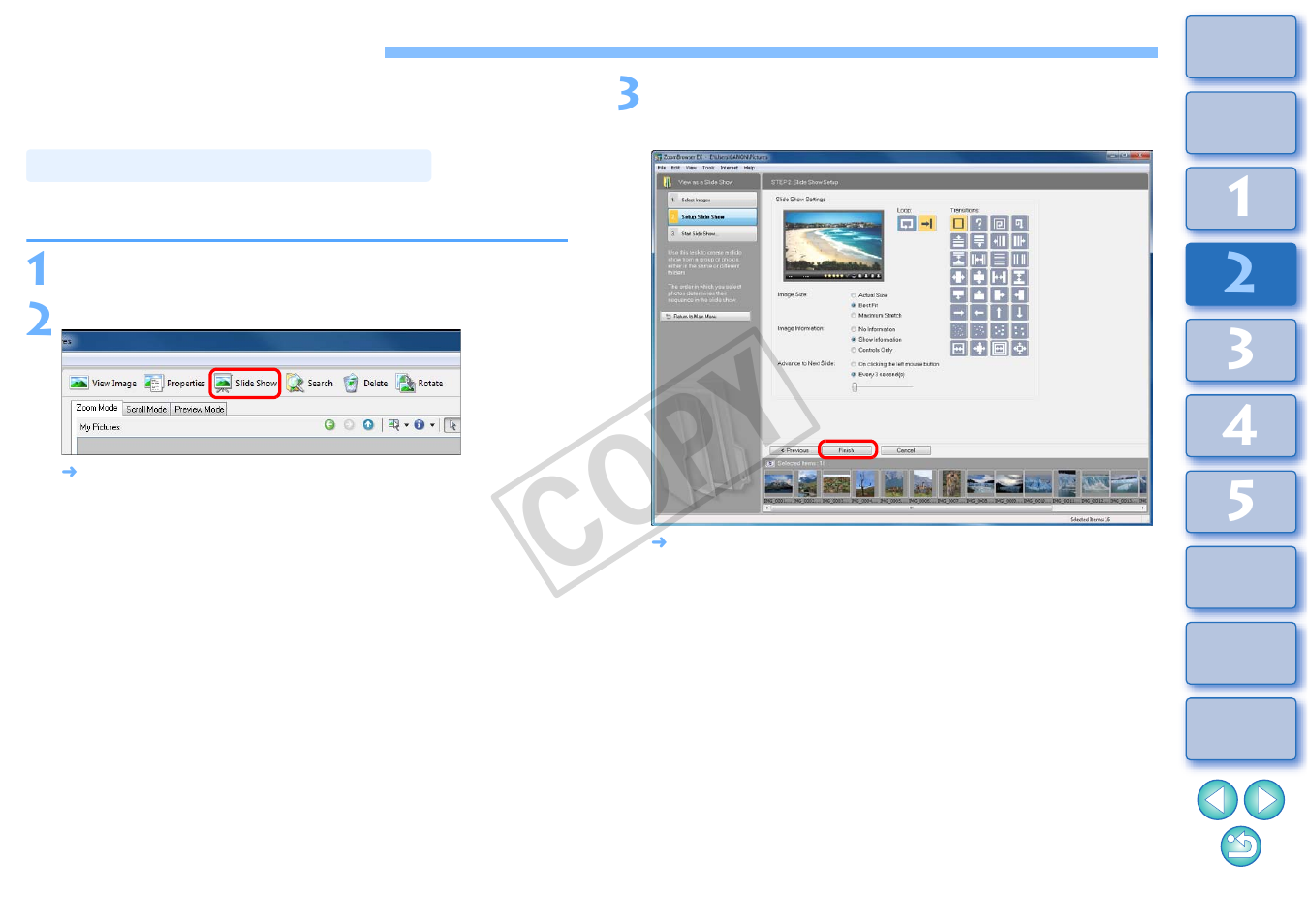 Utilizing your images, Viewing images as a slide show, Cop y | Canon EOS Rebel T3i 18-55mm IS II Lens Kit User Manual | Page 49 / 100