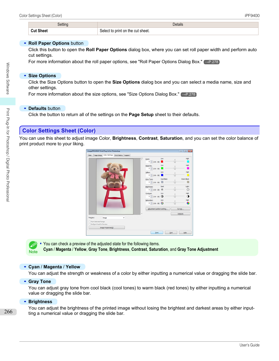 Color settings sheet (color), P.266 | Canon imagePROGRAF iPF9400 User Manual | Page 266 / 964