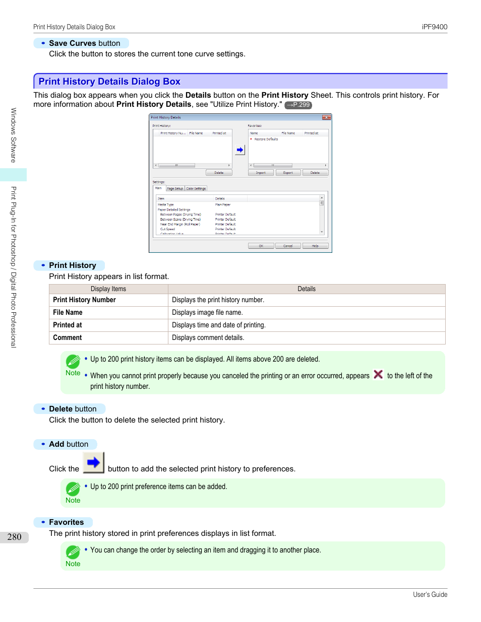 Print history details dialog box, P.280 | Canon imagePROGRAF iPF9400 User Manual | Page 280 / 964