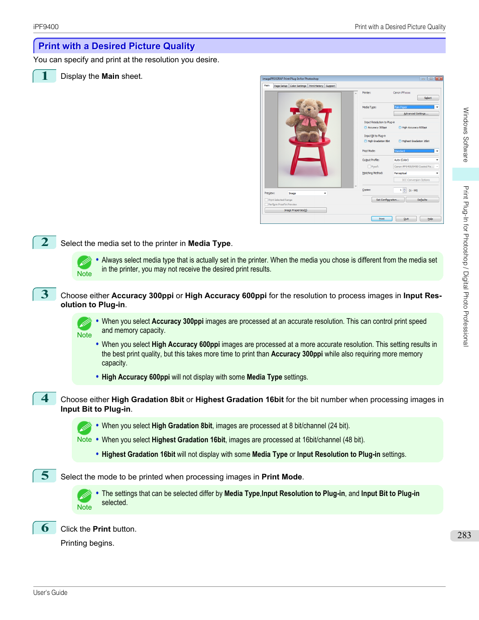 Print with a desired picture quality | Canon imagePROGRAF iPF9400 User Manual | Page 283 / 964