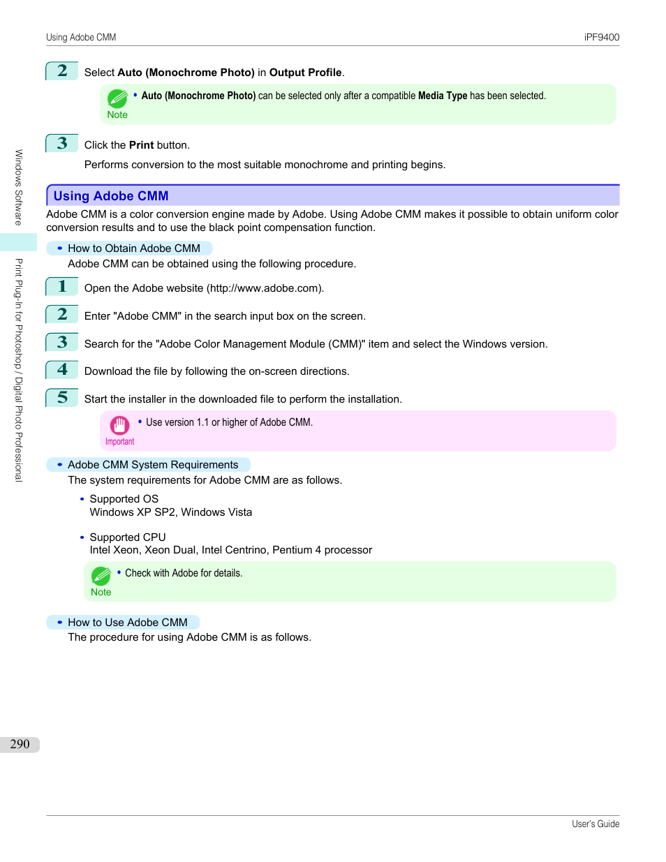 Using adobe cmm, P.290 | Canon imagePROGRAF iPF9400 User Manual | Page 290 / 964